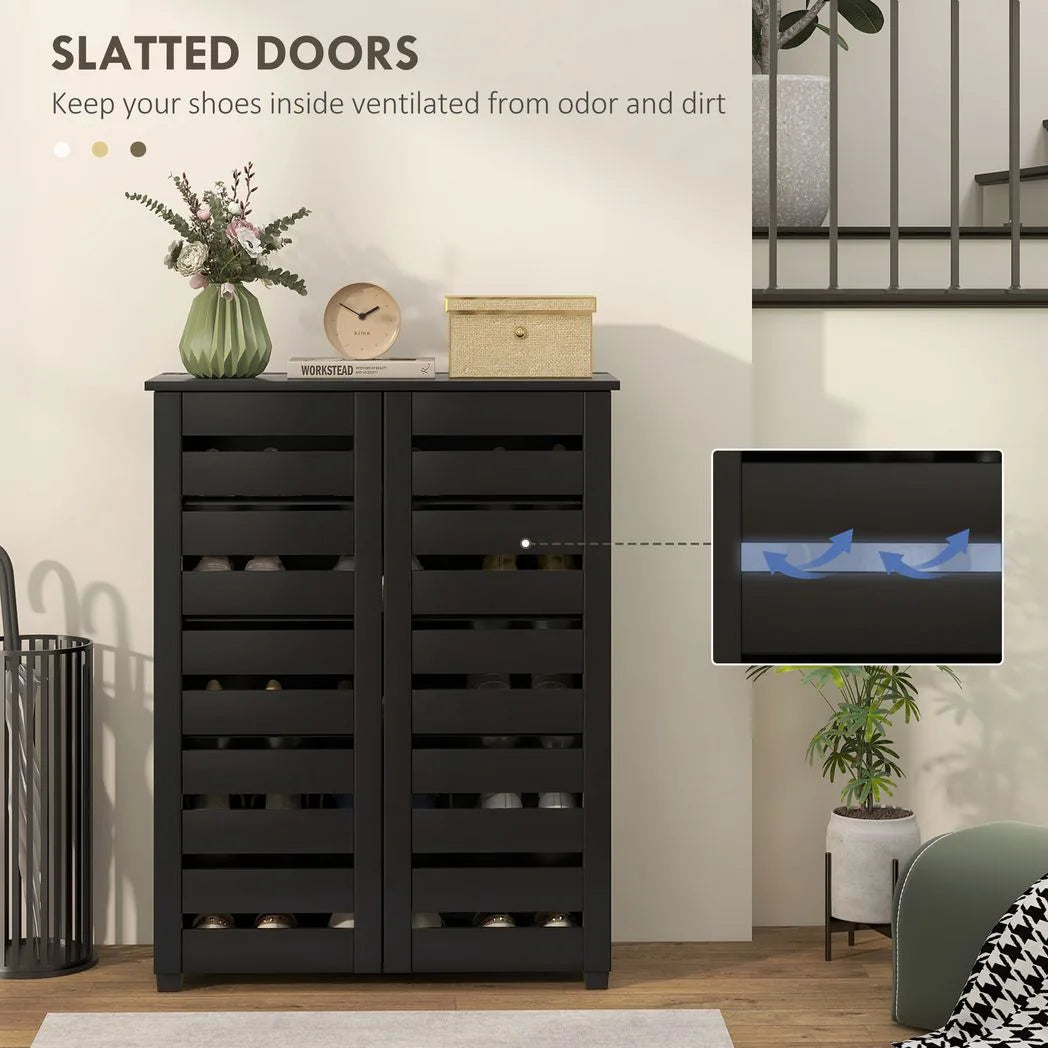 HOMCOM Narrow Shoe Cabinet for Entryway, 5-Tier Slim Shoe Storage Cabinet with 2 Slatted Doors and Adjustable Shelves