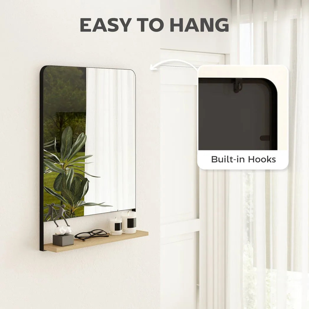 HOMCOM Wall Mirror with Wood Shelf - Black
