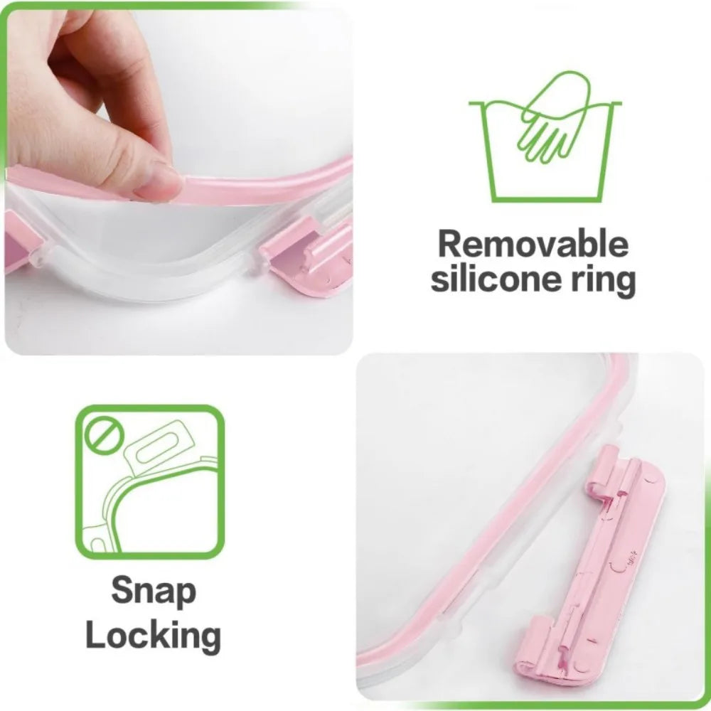 Glass Food Storage Containers with Lids - 5 Airtight Food Storage Containers-粉色