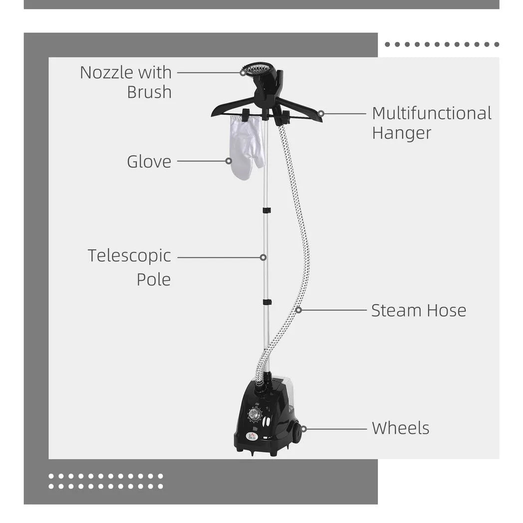 HOMCOM Clothes Steamer with Adjustable Pole Clothes Steamer 11 Steam Levels 41-110 cm Black
