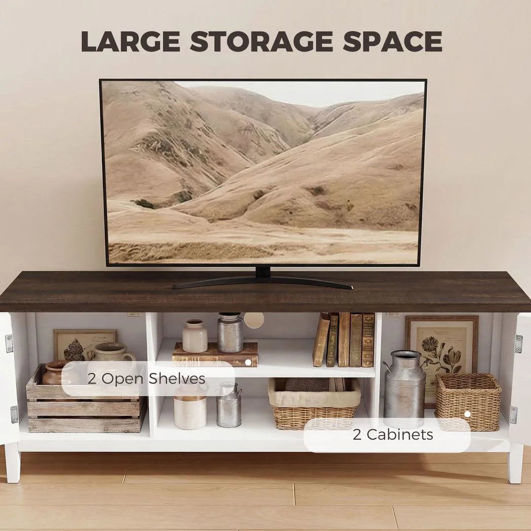 HOMCOM TV Unit for TVs up to 42 Inch, Farmhouse Entertainment Centre with 2 Open Shelves, 2 Cabinets and Thick Top