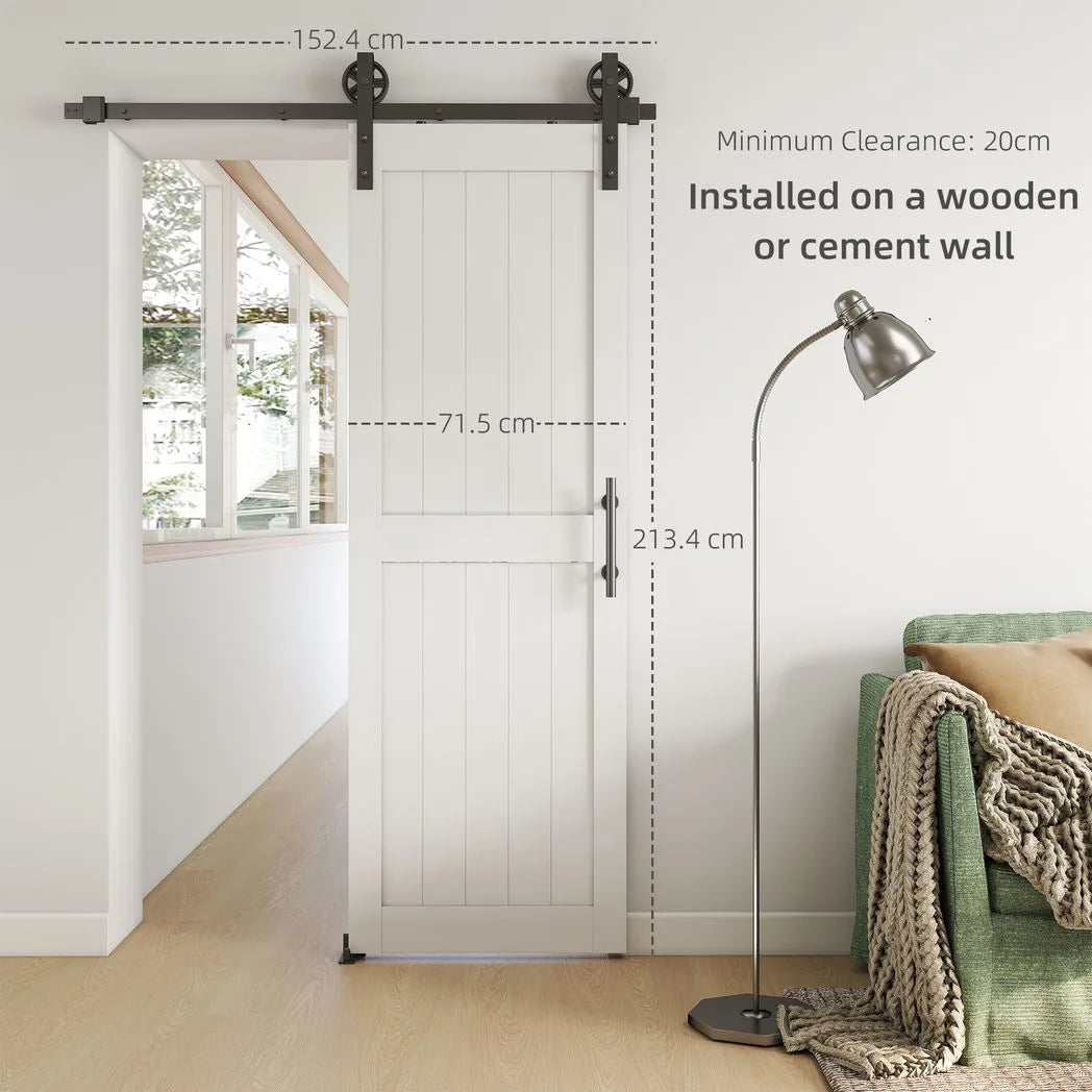 HOMCOM 152.4cm Sliding Barn Door Kit, Sliding Door with Track, Hardware, Upgraded Rollers and Floor Guide, Handle, White