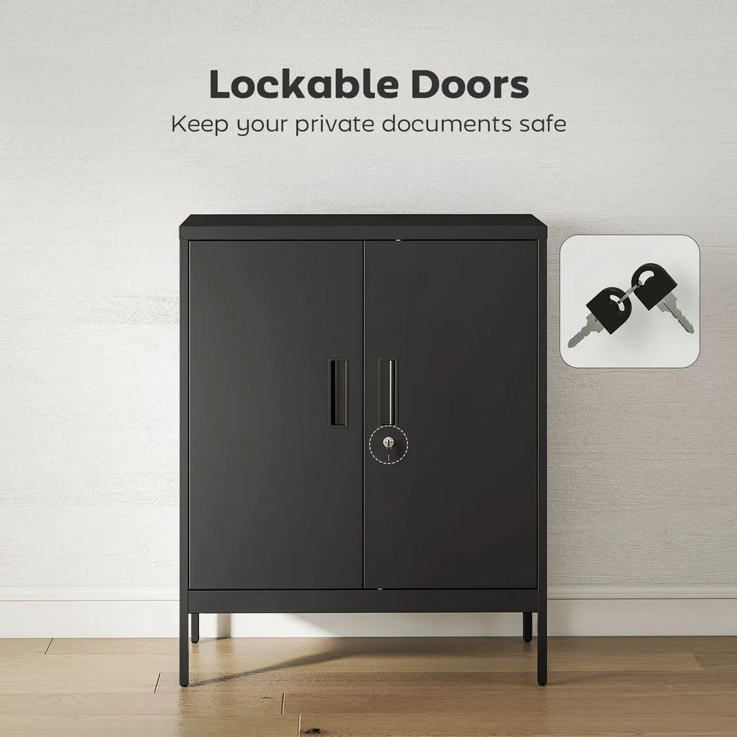HOMCOM Metal Storage Cabinet with Lock and Adjustable Shelves - Black