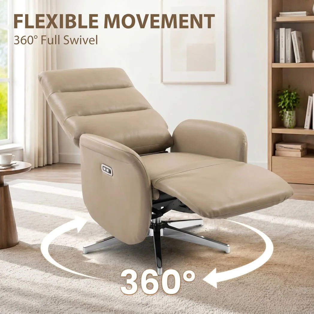 HOMCOM Power Recliner Chair, Swivel Electric Reclining Chair with Type C?, Recliner Armchair with Footrest, Brown