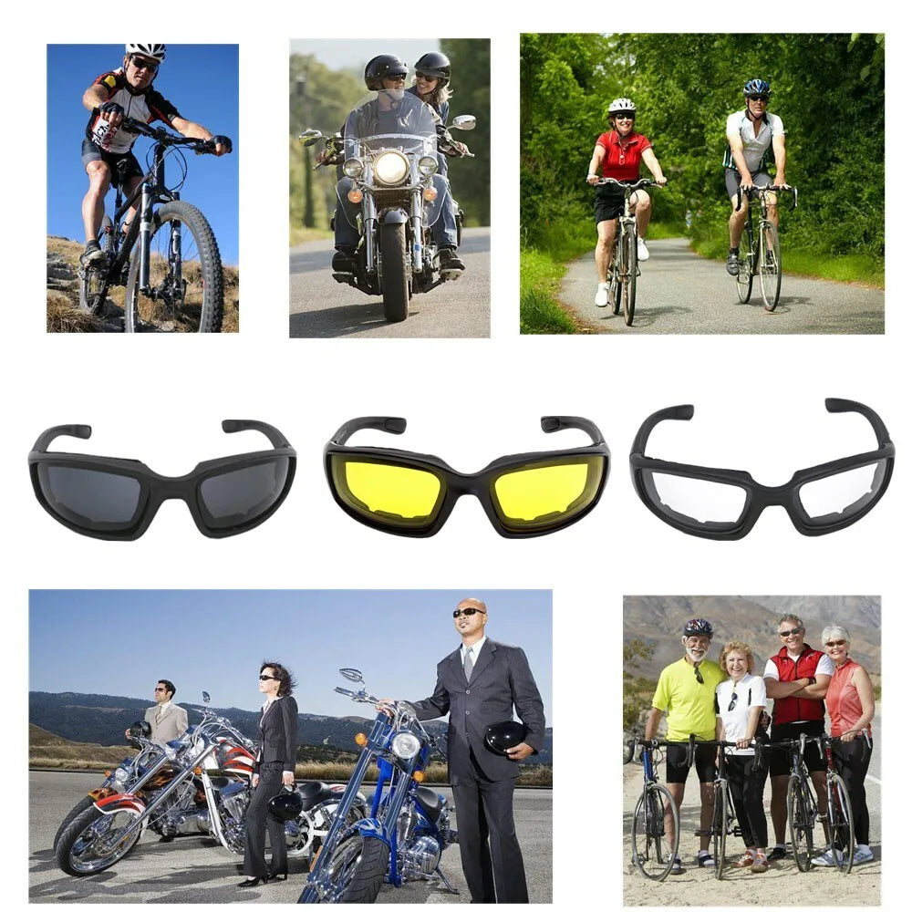 3 Pair Motorcycle Biker Riding Glasses Anti UV Wind Resistant Padded Sunglasses