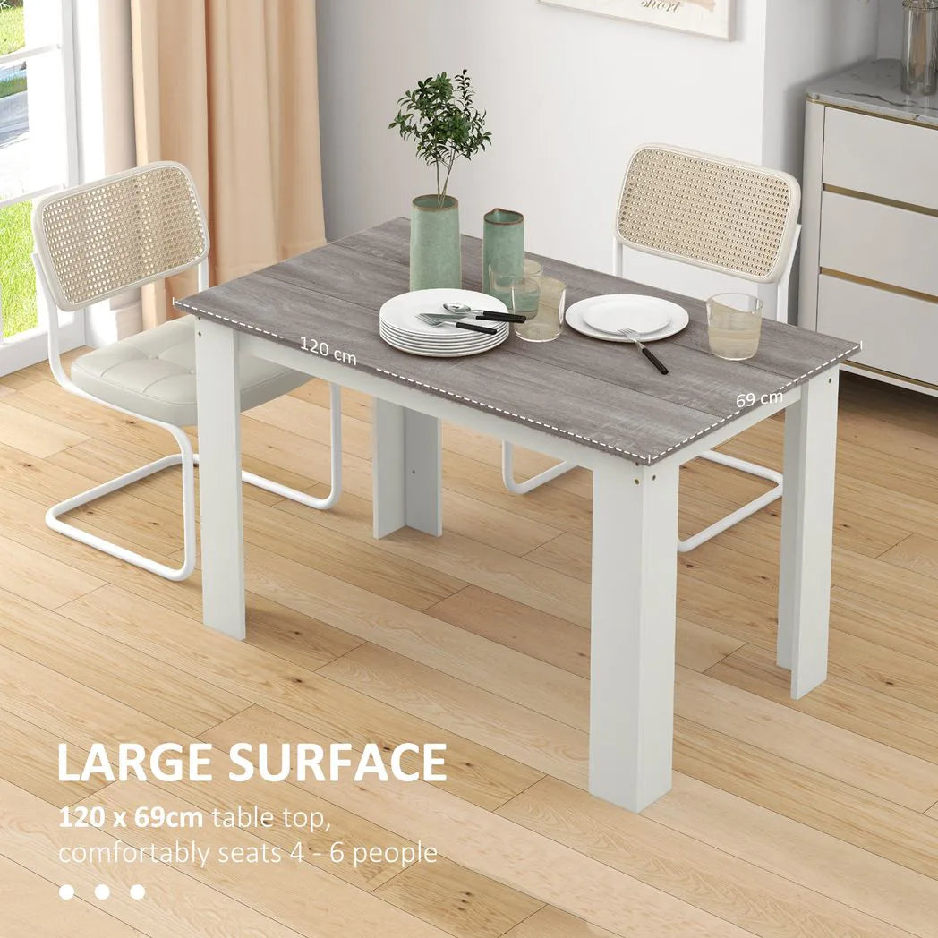 HOMCOM Dining Table for 4-6 People, Kitchen Table with Wood Effect for Dining Room, Grey