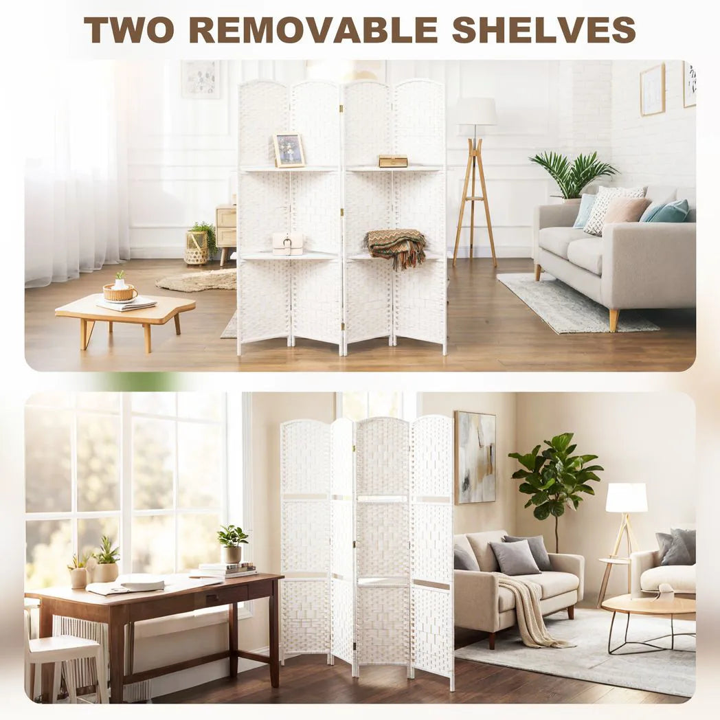 HOMCOM Freestanding Privacy Screen, 4 Panel Folding Room Divider for Living Room, Bedroom and Office, 160 x 170cm, White