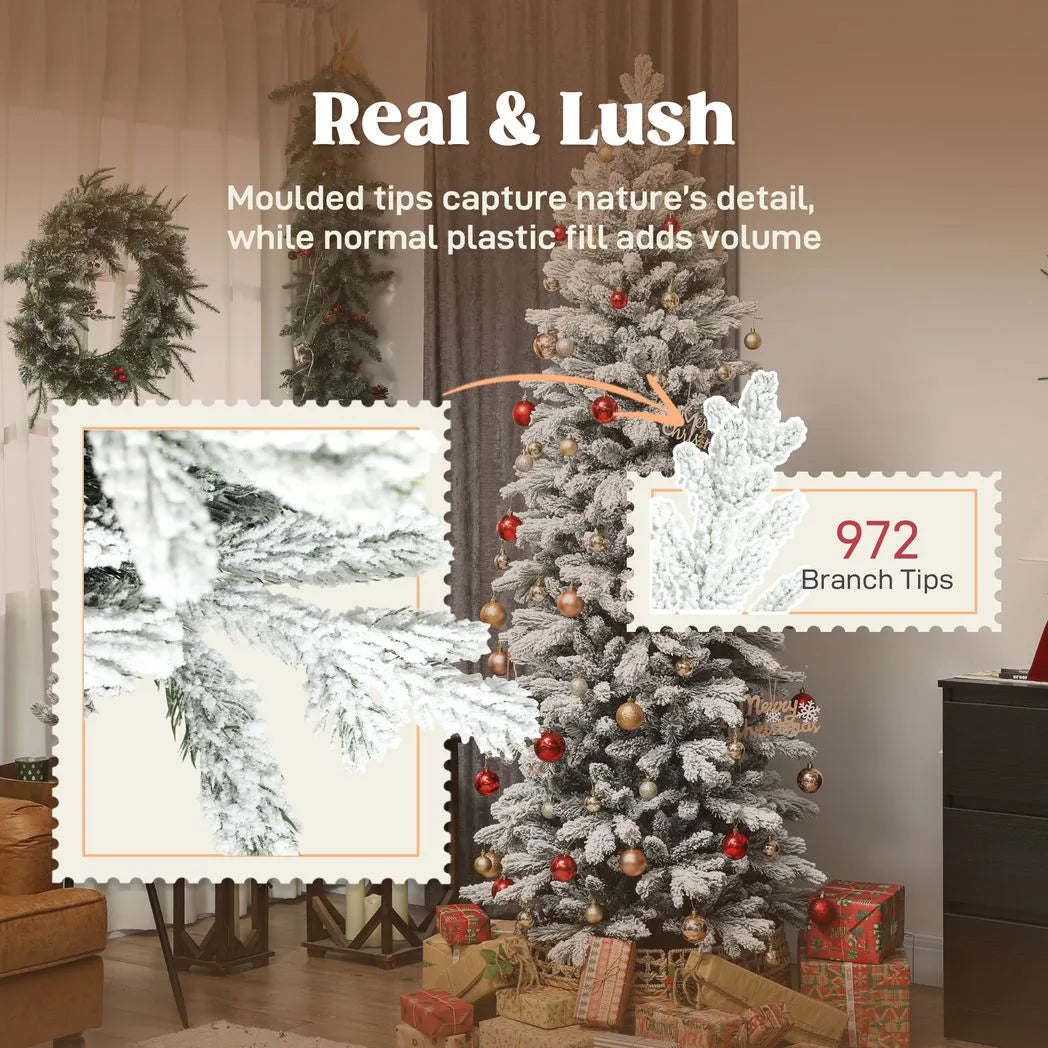 HOMCOM 7ft Flocked Artificial Christmas Tree