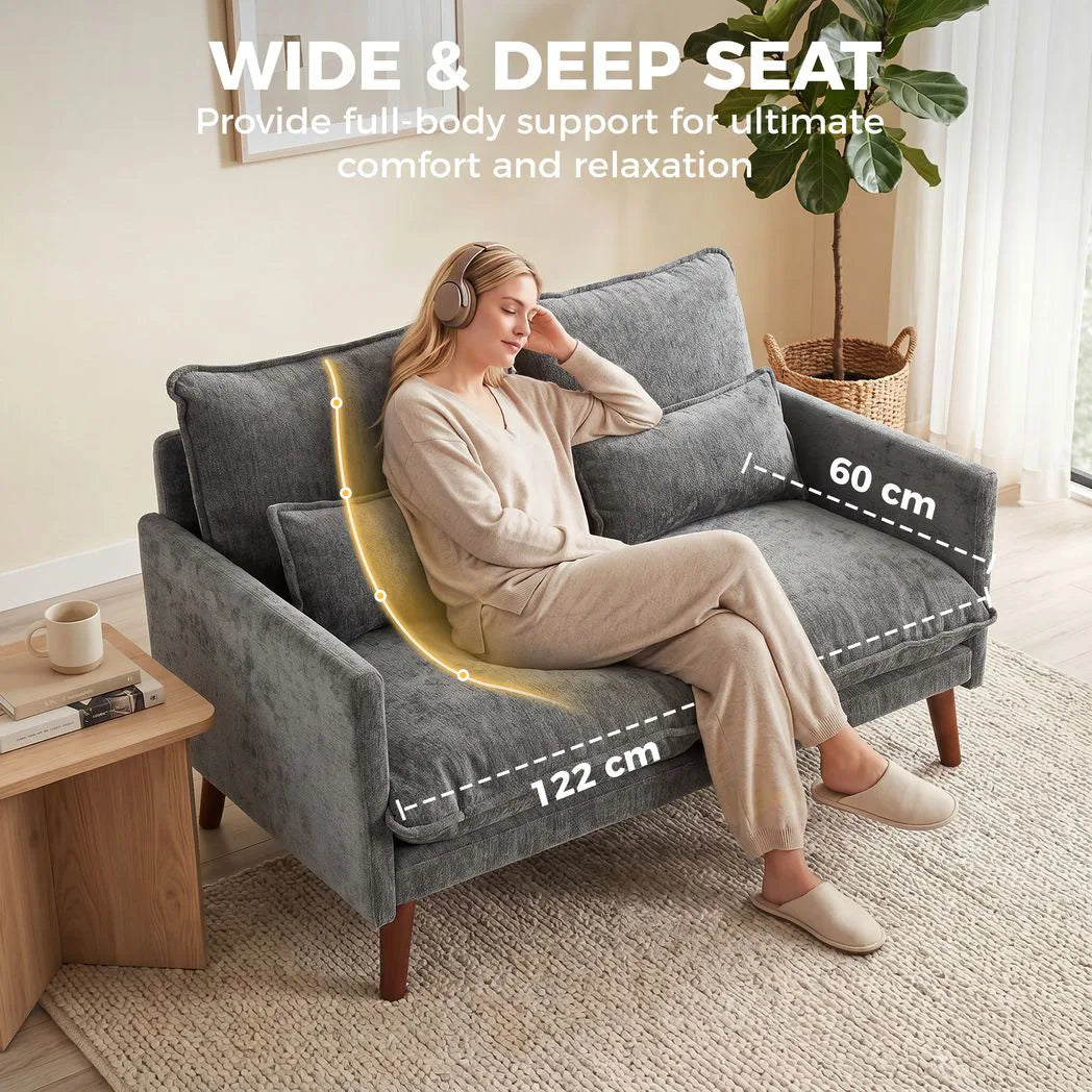 HOMCOM 2 Seater Sofa, Loveseat Sofa with Spring Cushions, Wide and Deep Seat, Wood Legs, Grey