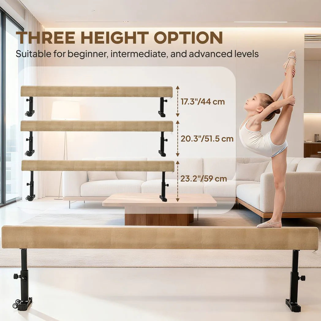 HOMCOM 7.5ft Adjustable Balance Beam, Gymnastics Beam with Wheels, Gymnastics Equipment for 6 Years Old Training