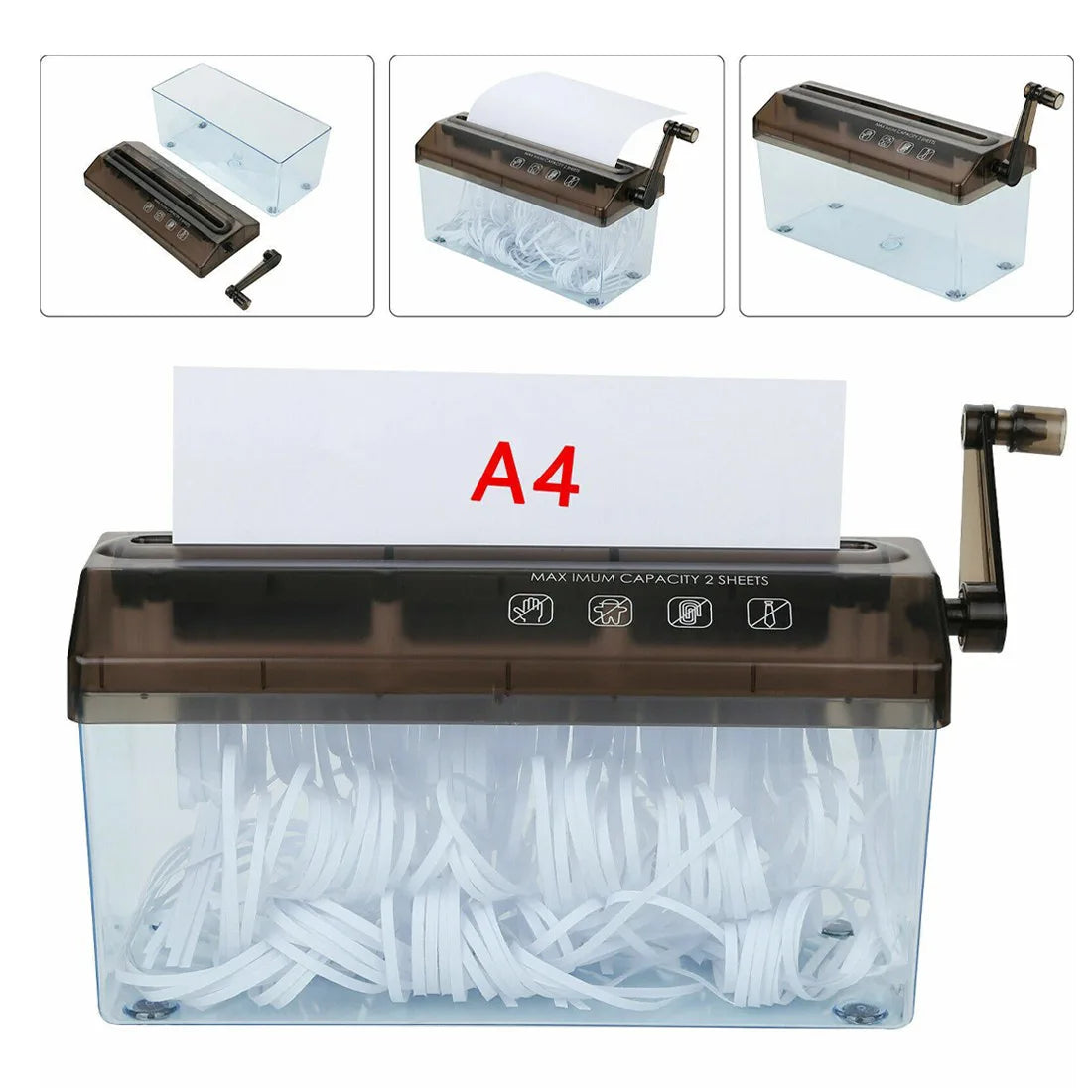NEW Hand Manual Desktop Office A4 Paper Shredder Strip Cut Shredding w/ Wastebasket UK