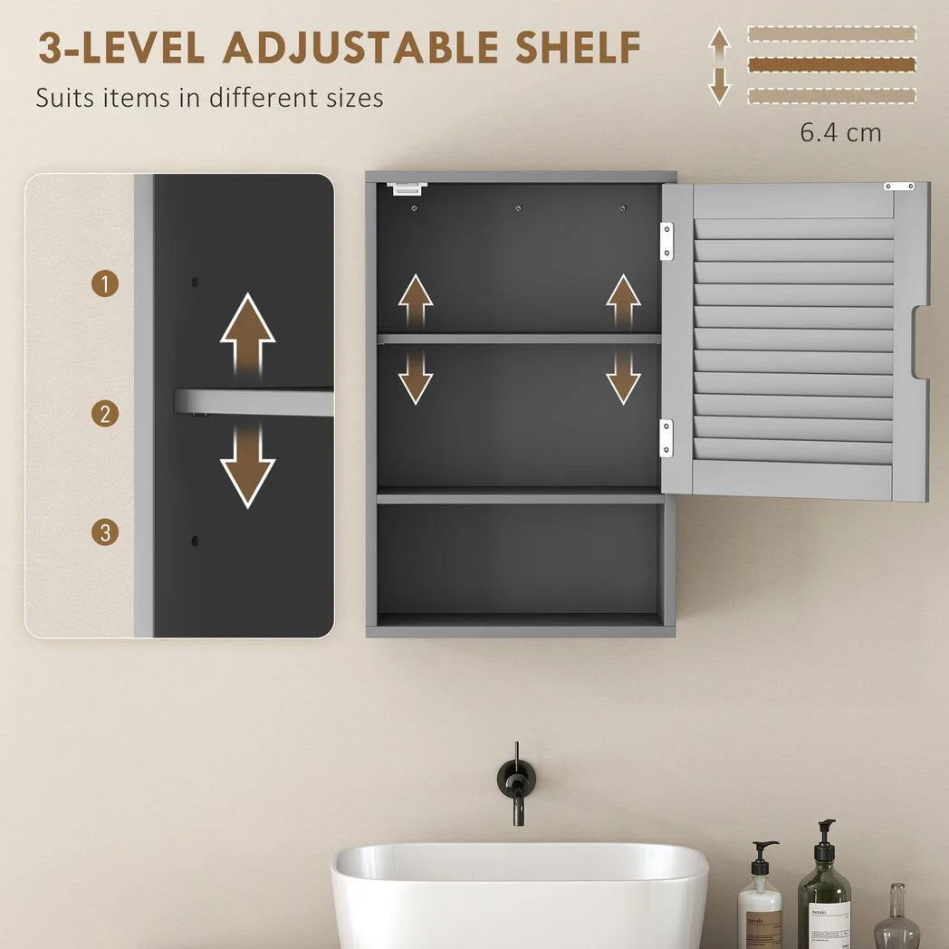 HOMCOM Bathroom Cabinet, Wall Mounted Storage Cabinet with Adjustable Shelves, 40 x 20 x 60 cm, Grey
