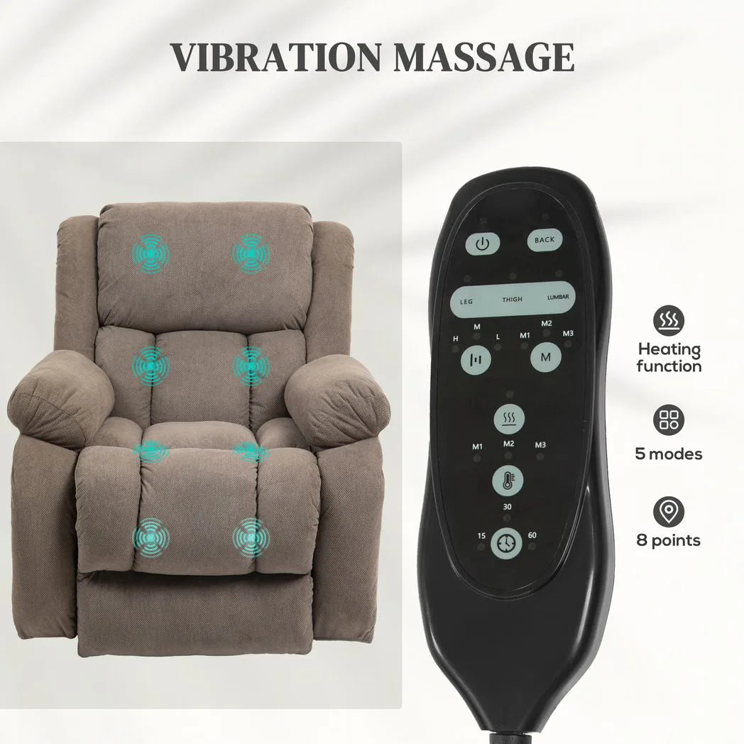 HOMCOM Recliner Armchair Lift Chair, Electric Recliner Chair with Vibration Massage and Heat, Wide Seat, USB Port, Light Brown