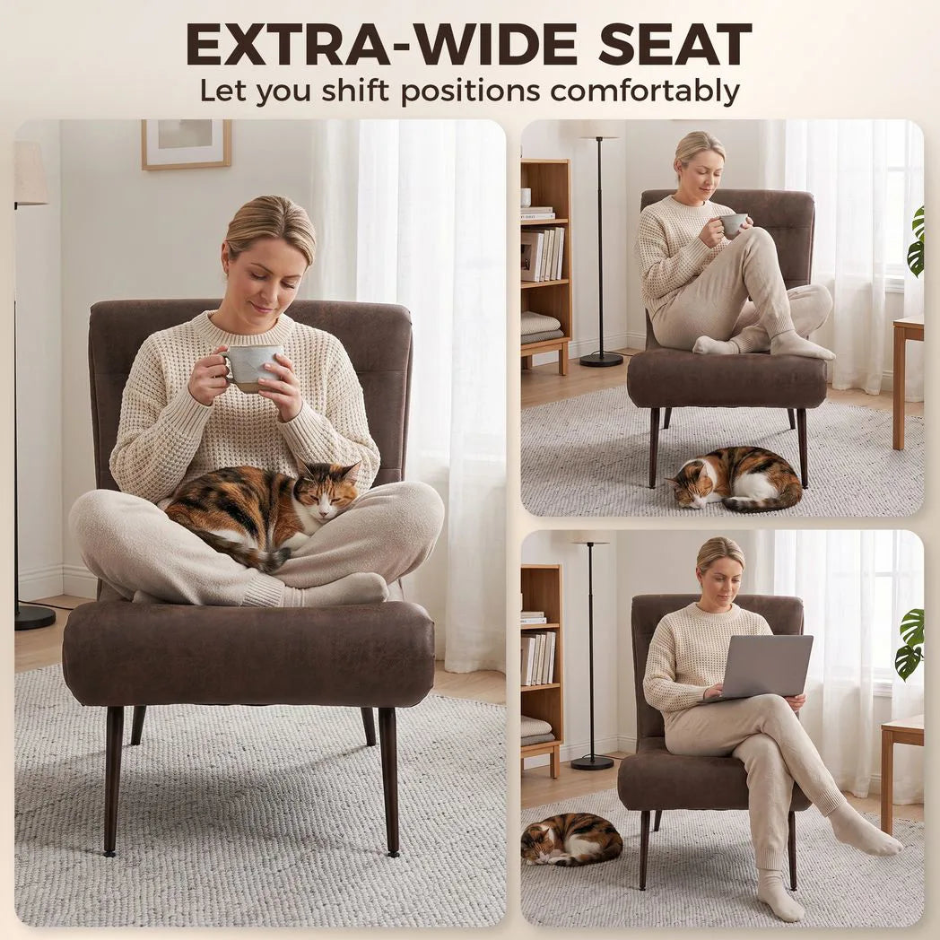 HOMCOM Modern Accent Chair with Footstool, Upholstered Lounge Chair with 64cm Wide Seat, Lumbar Pillow, Trapezoidal Backrest