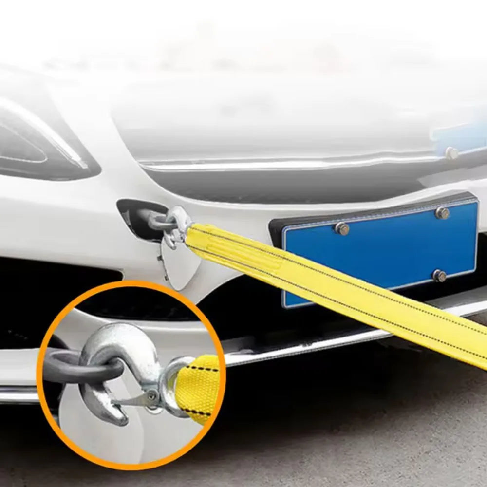 4M Heavy Duty 3 Ton Car Tow Cable Towing Pull-Rope Strap Hooks Van Road Recovery