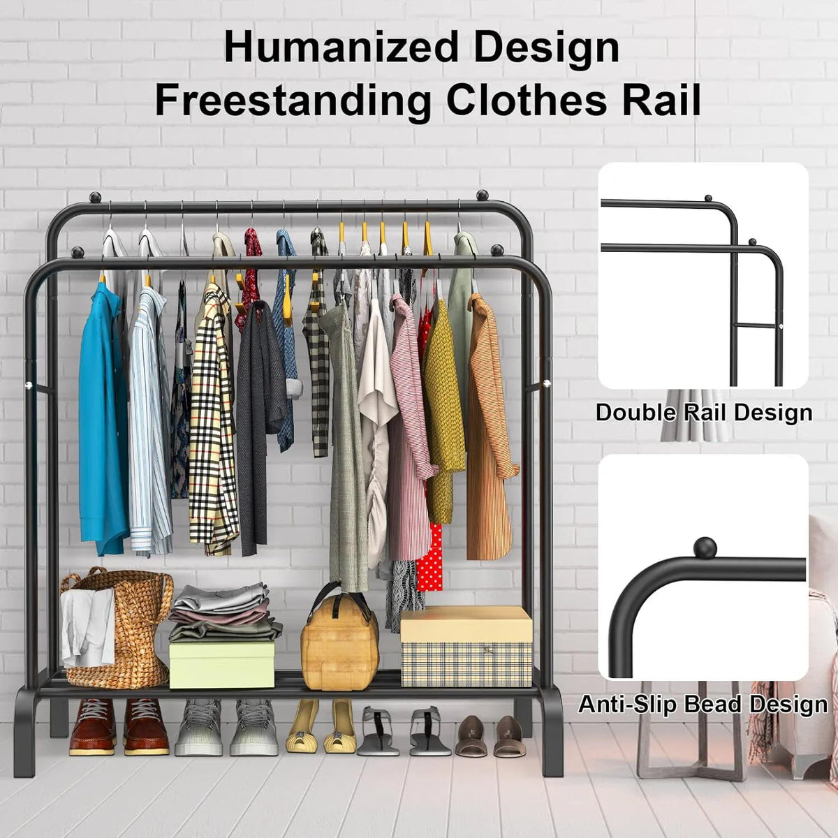 Heavy Duty Double Clothes Rail Hanging Rack Garment Display Stand Shoes Storage