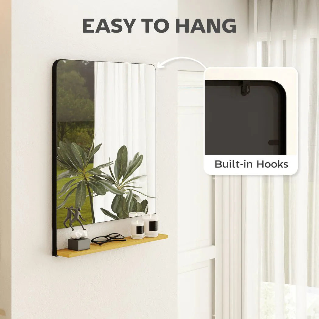 HOMCOM Wall Mirror with Wood Shelf - Black