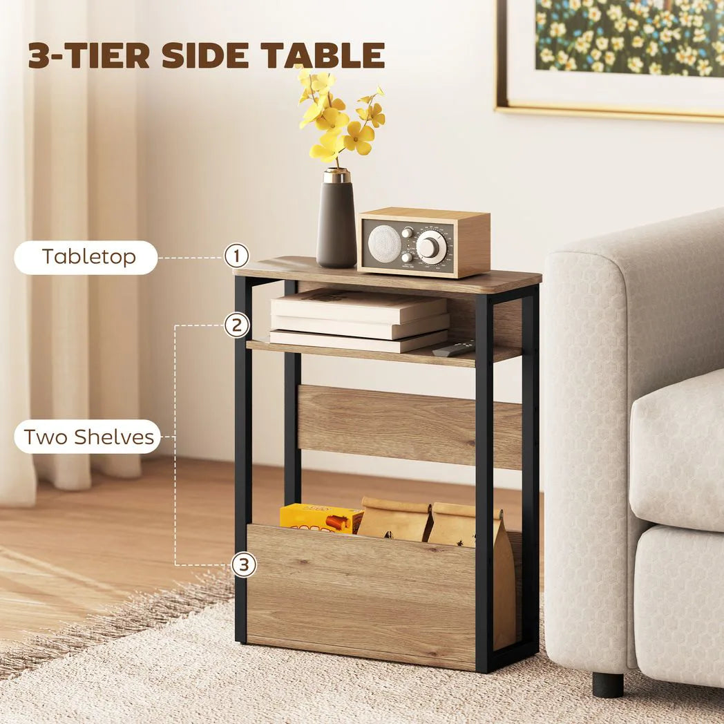 HOMCOM Industrial-Style Side Table - Black/Walnut Brown
