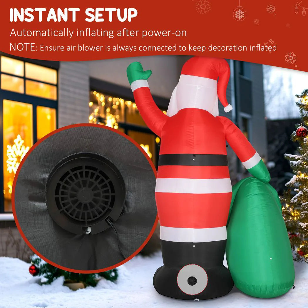 Outsunny 9ft/275 cm Christmas Inflatable Santa with Bear Sack, Giant Christmas Blow Up Decoration with Built-in LED Lights for Garden, Indoor Outdoor Home Decor