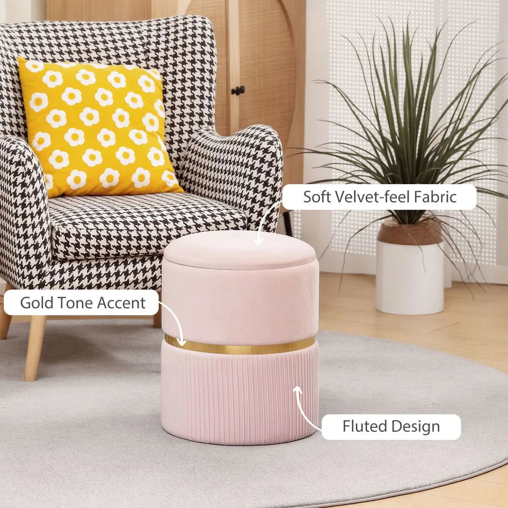 HOMCOM Velvet-Feel Storage Ottoman - Pink