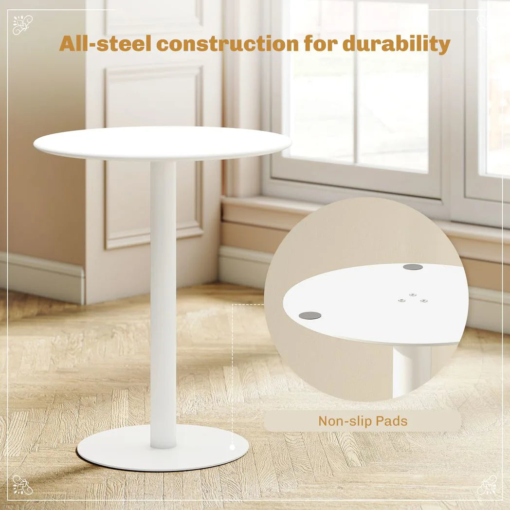 HOMCOM Dining Table, Round Kitchen Table with Steel Base for Living Room, Dining Room, 60 x 60 x 72cm, White