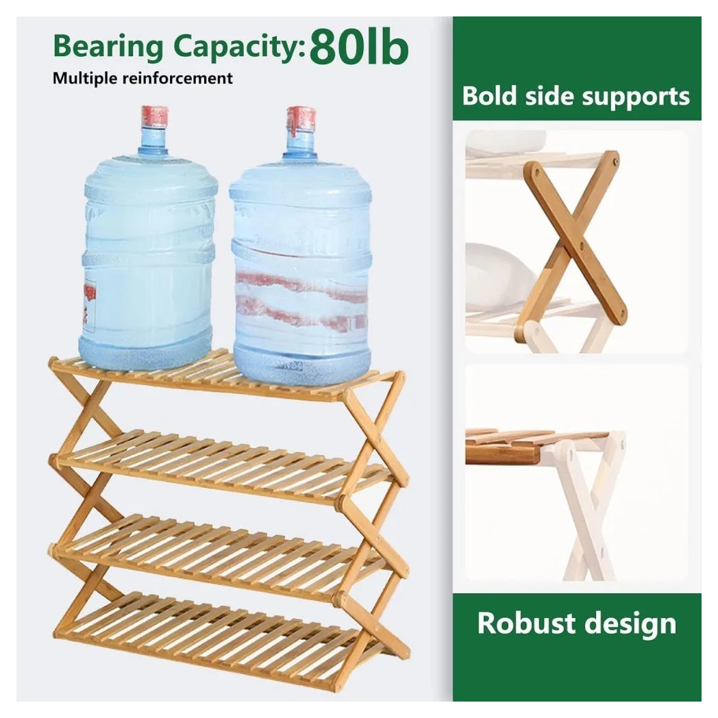 Bamboo Shoe Rack Portable Folding Shoe Storage Rack Without Installation 4Tier