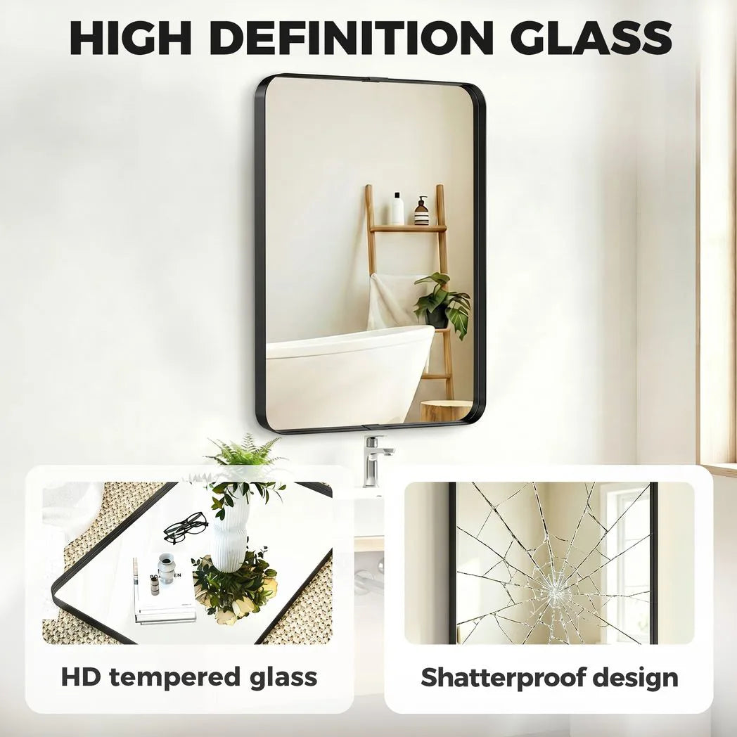 HOMCOM Rectangular Wall Mirror, 90 x 60 cm Wall Mounted Bathroom Mirror with Aluminium Alloy Frame and Tempered Glass, Black