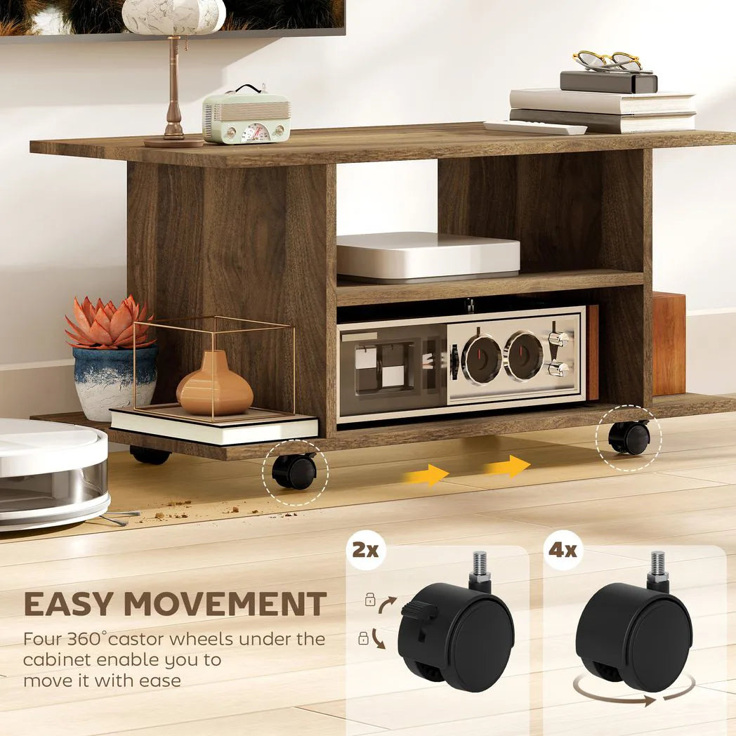 HOMCOM Modern TV Cabinet Stand Storage Shelves Table Mobile Bedroom Furniture Bookshelf Bookcase Walnut