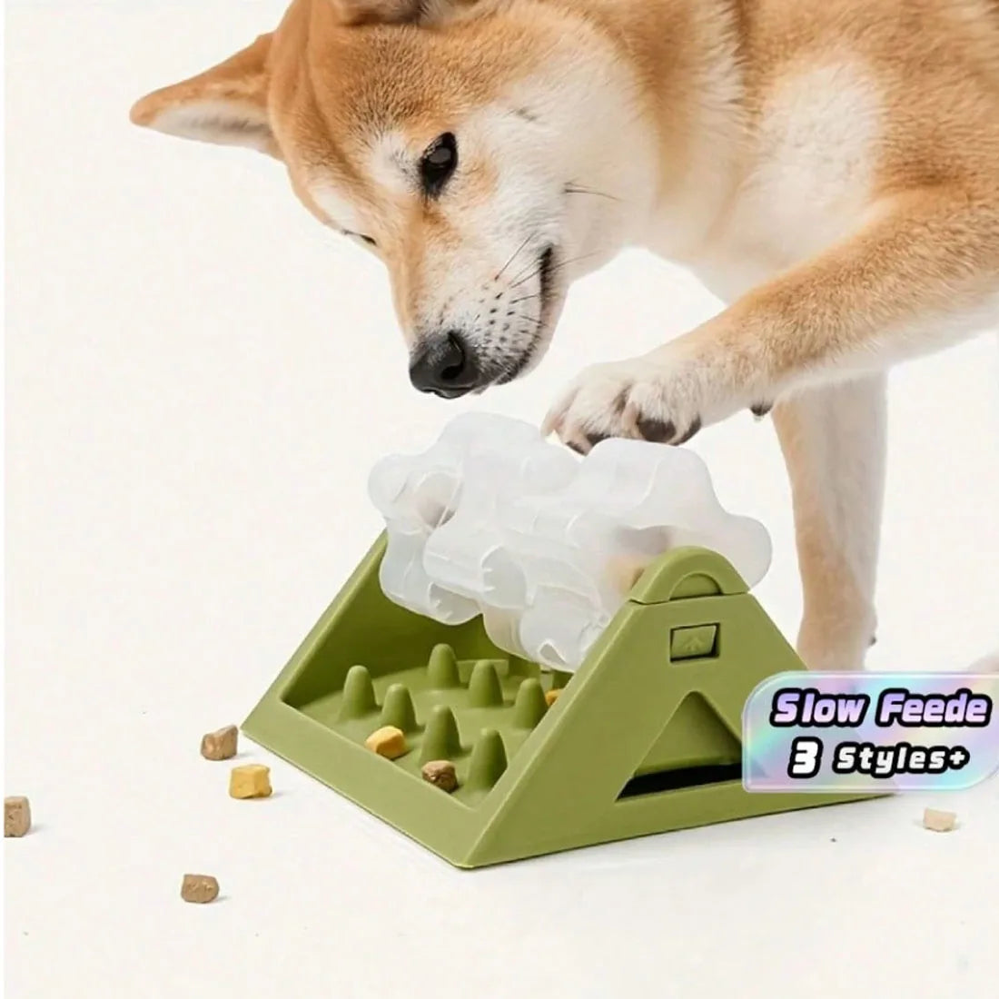 360° Rotating Puzzle Dog Bowl Slow Feeder Anti Bloat Gulp Interactive Feed Dish-green