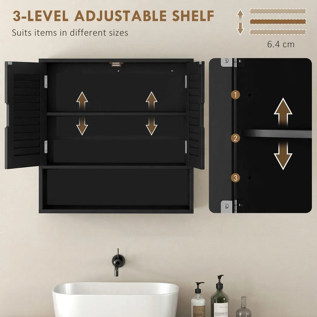 HOMCOM Bathroom Cabinet, Wall Mounted Storage Cabinet with Adjustable Shelves, 60 x 20 x 60 cm, Black