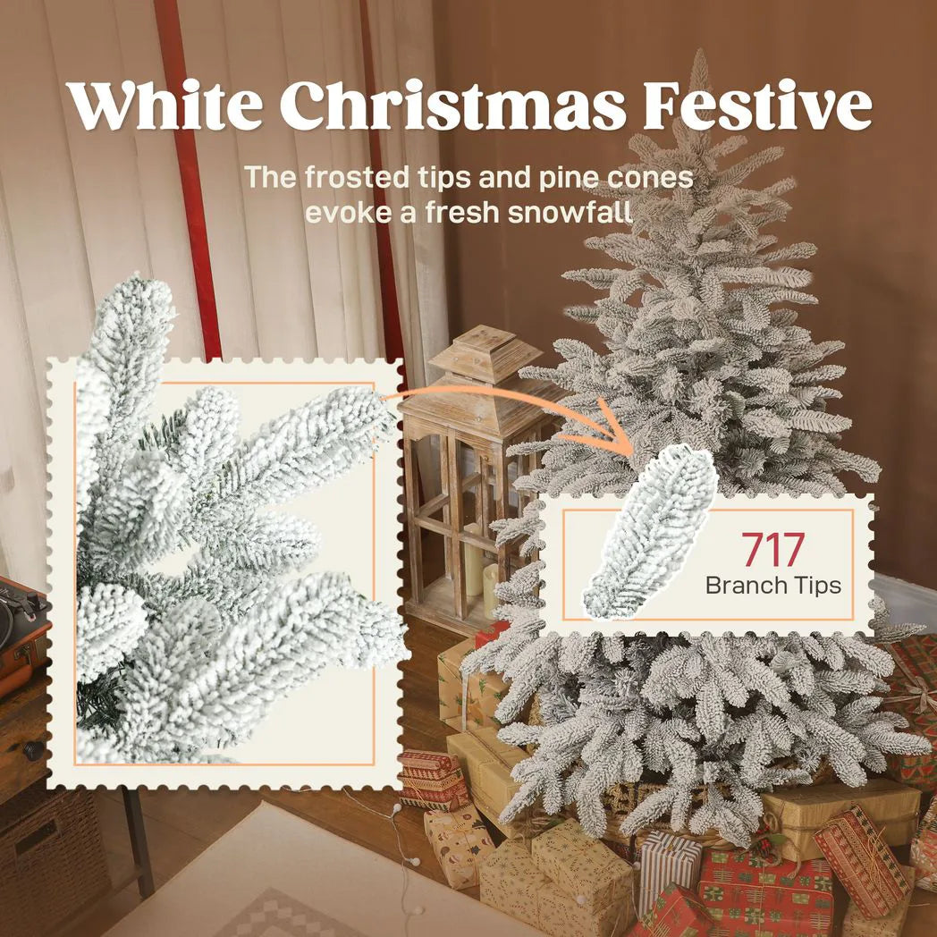 HOMCOM 5 ft Artificial Flocked Christmas Tree with 717 Branches, Hinged Xmas Tree with Foldable Metal Stand, Easy Assembly for Home Office Decor