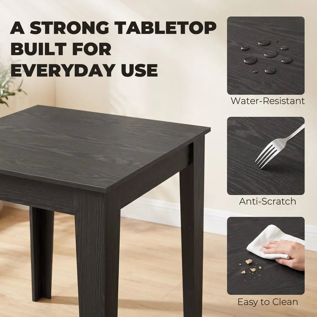 HOMCOM Dining Table for 4, 80L x 80W x 75Hcm, Modern Square Kitchen Table with Wood Effect Tabletop, Black Wood Effect