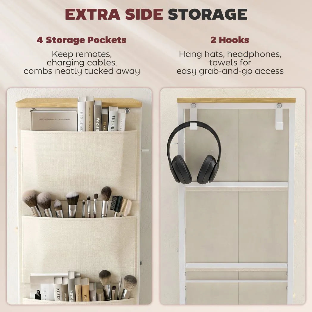 HOMCOM Chest of Drawers with 4 Fabric Drawers, Tall Storage Unit with 2 Hooks and Steel Frame for Bedroom, Beige