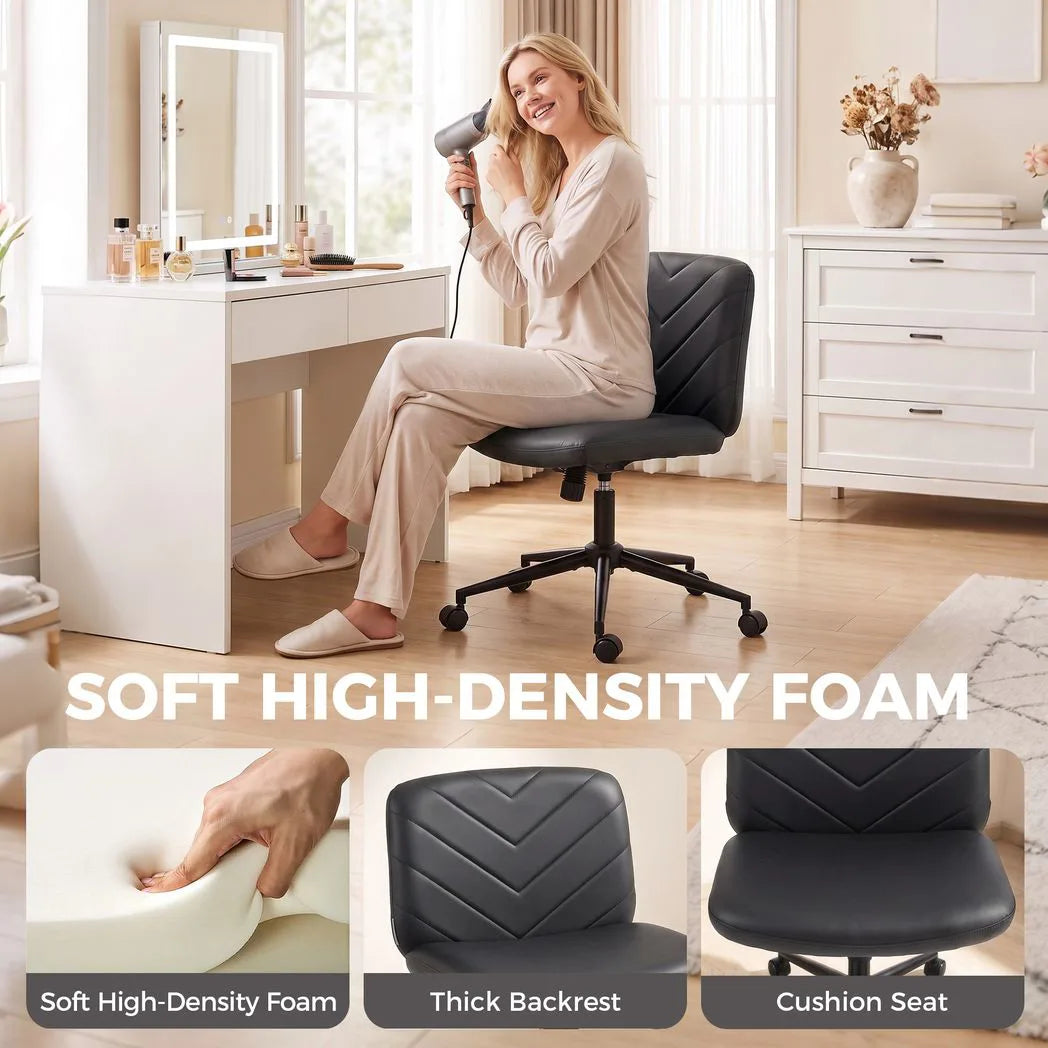 HOMCOM Home Office Desk Chair Height Adjustable Swivel Chair Cross Legged Wide Seat Swivel Wheels Black