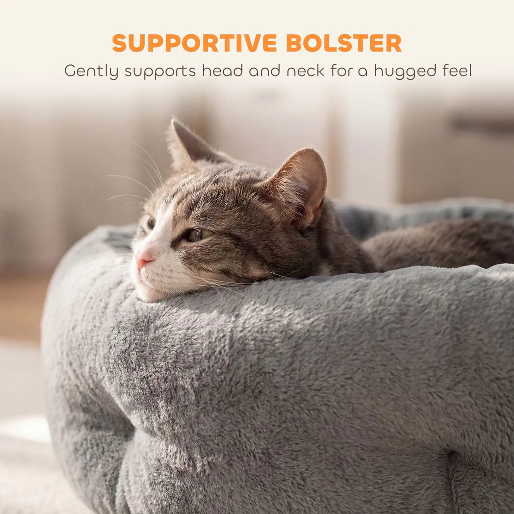 PawHut Cat Bed, Reversible Dog Pet Bed for Indoor Cats and Small Dogs, Round Bed with Supportive Bolster, Dark Grey