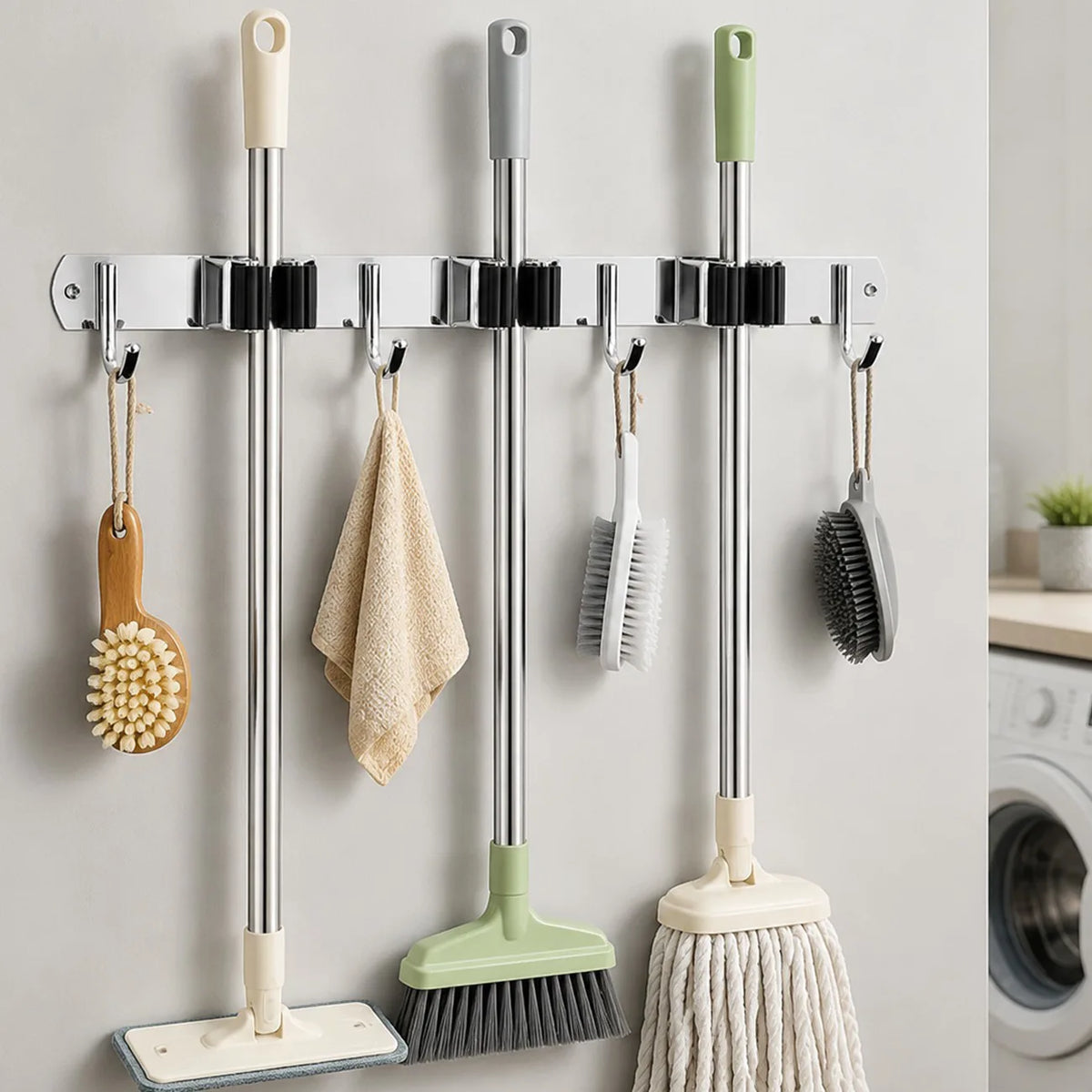 15 Inch Wall Mount Broom Holder Mop Broom Organizer Garage Garden Kitchen Tool Adjustable Storage (US Logistics only For USPS.TK/TMEU only For self-pickup)