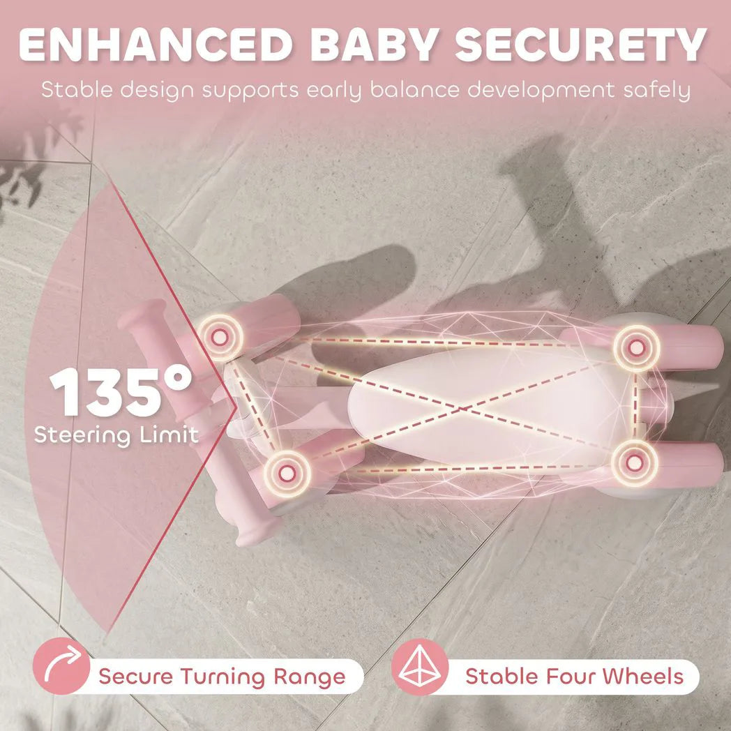 AIYAPLAY Baby Balance Bike for 1-2 Years Old, Light-up Toddler Balance Bike with Adjustable Seat, 4 Silent EVA Wheels, Pink