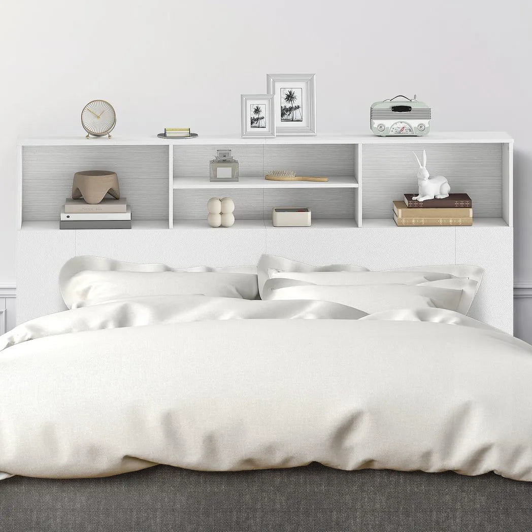 HOMCOM King-Size Headboard with Storage, Freestanding Bed Headboard with 4 Open Compartments for Bedroom, White