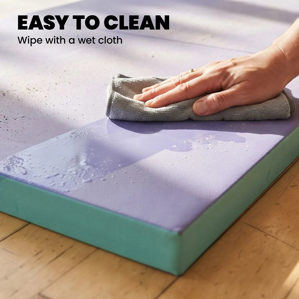 SPORTNOW Foldable Gymnastics Mat, 6 ft Long & Four Folding Thick Exercise Tumbling Mat with Carrying Handles, Green & Purple