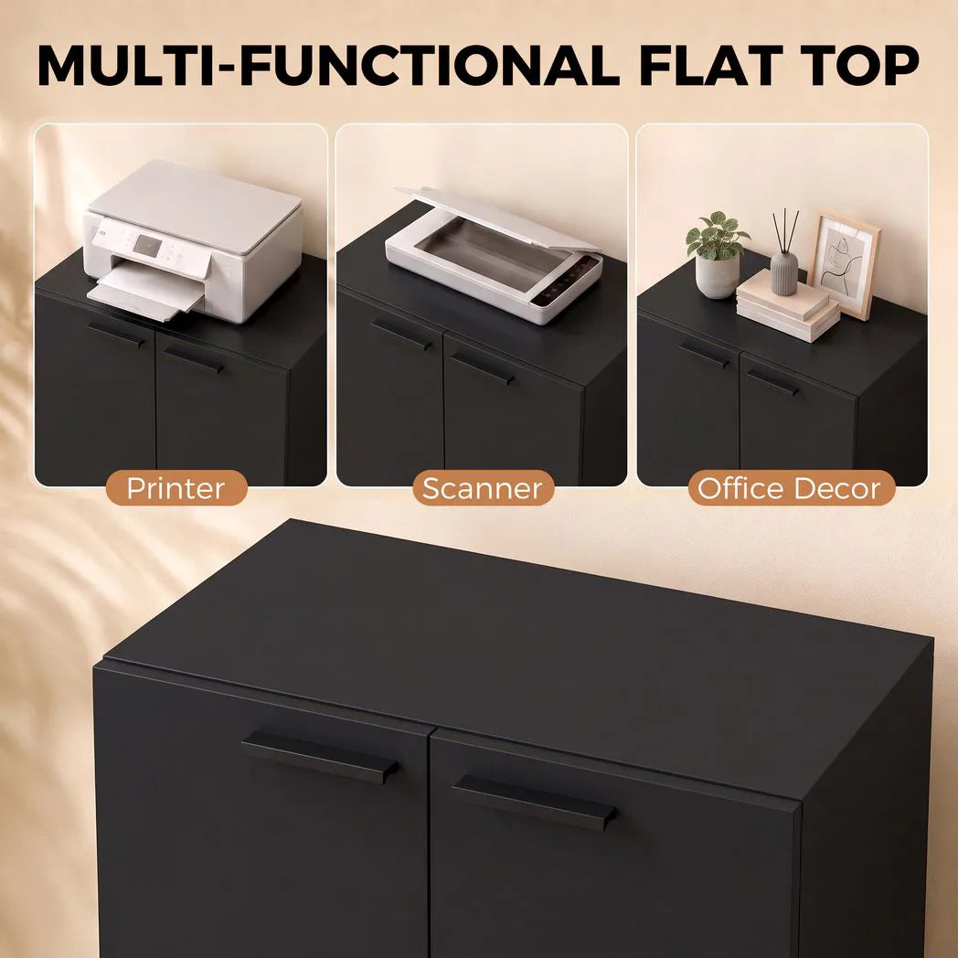 HOMCOM 120 cm Tall Storage Cabinet Cupboard, 3-Tier File Organiser Wooden Filing Cabinet, Black