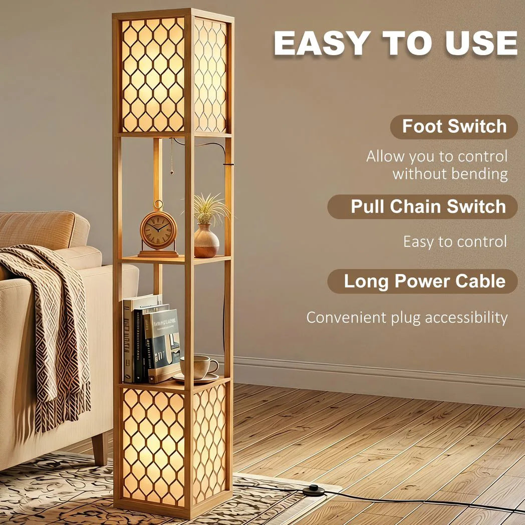 HOMCOM Duo Light Floor Shelves - Natural Wood Finish