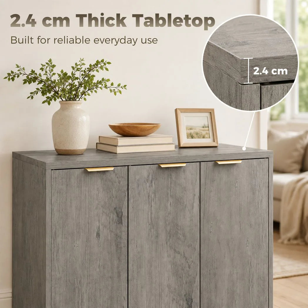 HOMCOM Sideboard Cabinet, Modern Storage Cabinet with 3 Doors and Adjustable Shelves for Living Room, Dining Room, Grey