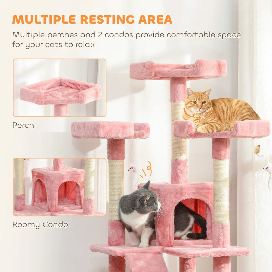 PawHut 173cm Cat Tree Scratching House, Activity Play Centre, Pink