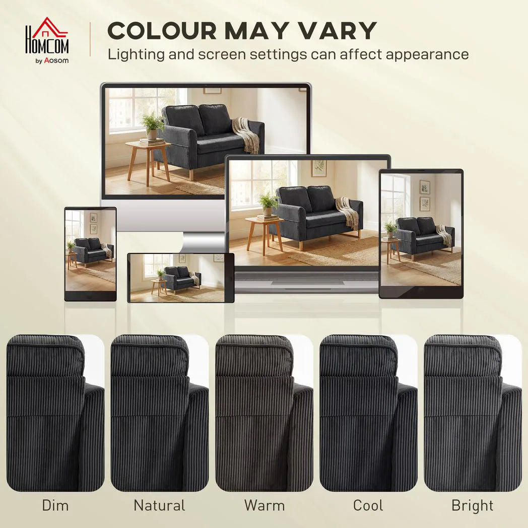 HOMCOM 2 Seater Sofa, 140 cm Loveseat Sofa with Spring Cushions, Metal Legs, 2 Pillows, Dark Grey