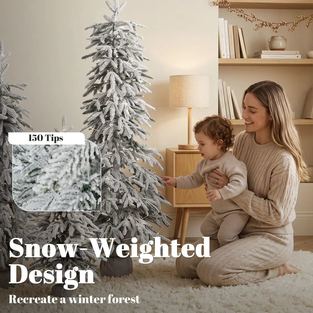 HOMCOM Prelit Flocked Artificial Christmas Tree Set of 3 Snowy Xmas Tree Warm White LED Lights (3FT??)