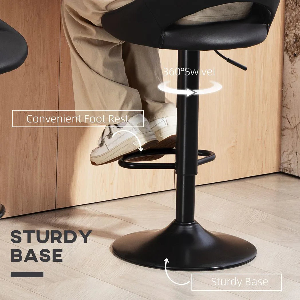 HOMCOM Set of Two Faux Leather Bar Stools - Black