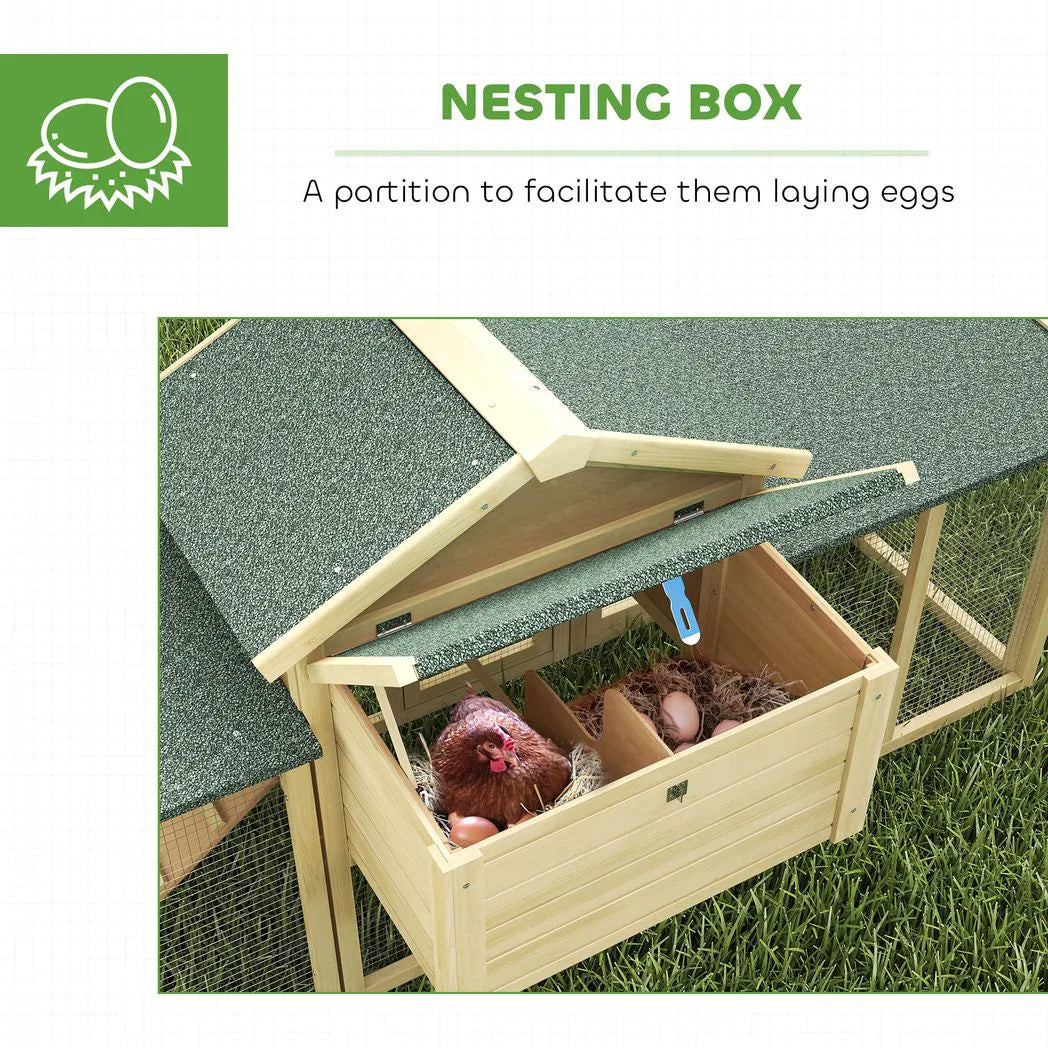 PawHut Large Chicken Coop, Wooden Outdoor Chicken Cage Poultry Hen House with Nesting Box