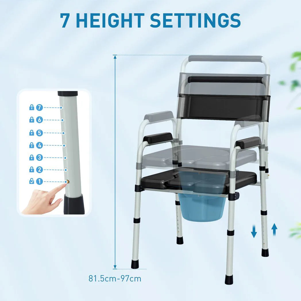 HOMCOM Commode Chair for Elderly with Arms and Back, Lightweight Non-Slip Commode w/ Removable Bucket, Height Adjustable, Black