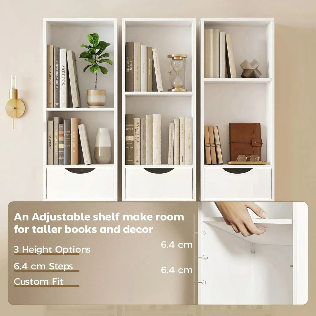 HOMCOM Bookcase with Drawers Adjustable Shelf Bookshelf with 2 Drawers and Cabinet 158 cm White