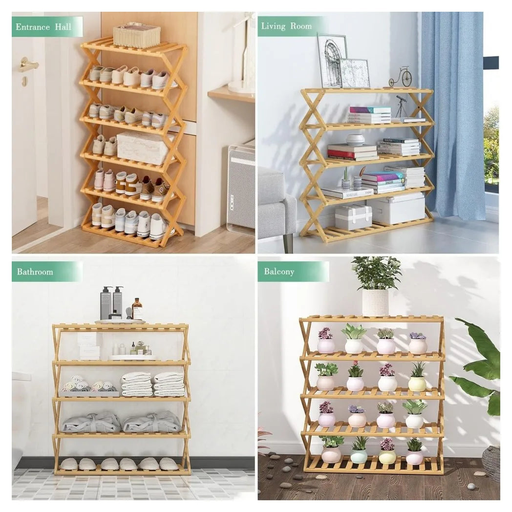 Bamboo Shoe Rack Portable Folding Shoe Storage Rack Without Installation 4Tier
